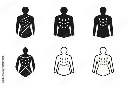 Wearable Tech Logos. Fashion and Technology (Wearable Tech, Smart Clothing). Icon set. Set Logo of modern elegance: figure wearing luminous smart fabric.