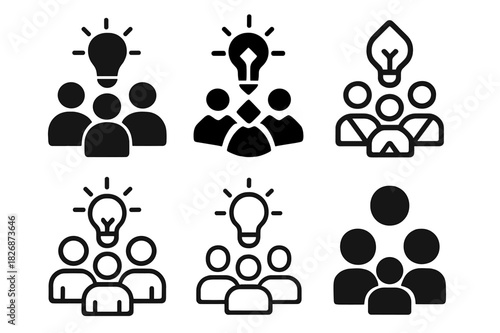 Innovation Logo Variations. Employee-driven innovation. Icon set. Set Logo of workplace creativity: group sharing one bright idea. harmonious logo variations