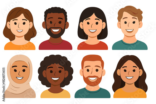 Diverse group of smiling people avatars representing global community and teamwork
