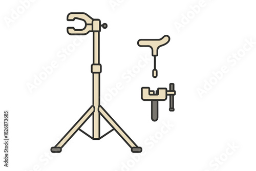 Adjustable bicycle repair work stand with tripod base and clamping mechanisms