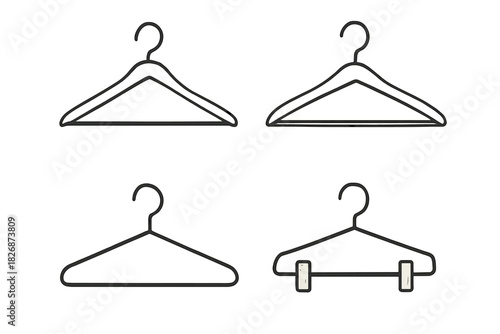 Minimalist black line icons showing different types of garment clothes hangers