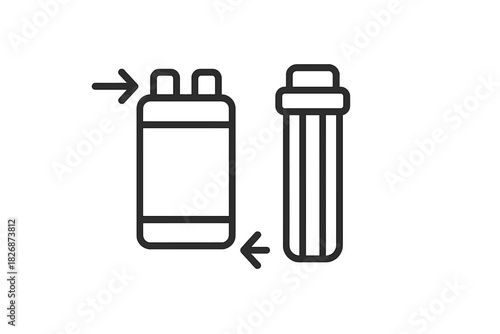 Diagram showing the installation process of a water filter housing and replacement cartridge