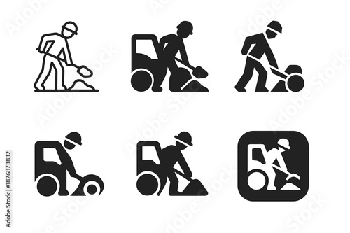 Road Repair Icon Set. Road maintenance crews repairing potholes and streets. Icon set. Set Logo of Road maintenance crews repairing potholes and streets: