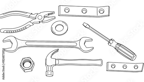 Illustration of hand tools for construction and home repair