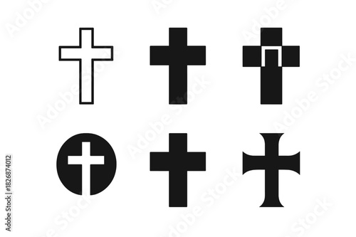 Cross Evolution Icons. The evolution of Christian theology. Icon set. Set Logo of the evolution of Christian theology: cross through ages. harmonious logo