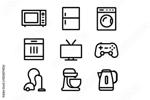 Outline symbols collection of household appliances and consumer electronics