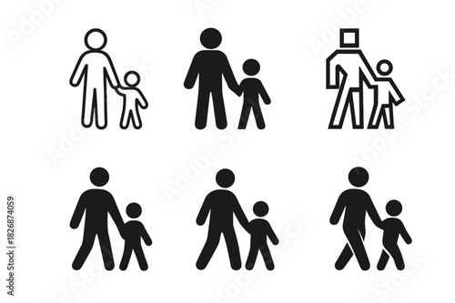 Parent-Child Bonding Logos. parent-child bonding. Icon set. Set Logo of parent-child bonding: walking together symbol. harmonious logo variations of the same