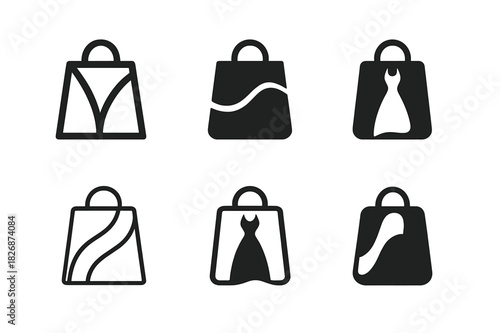Fashion Logo Variations. fashion trends. Icon set. Set Logo of fashion trends: shopping bag with stylish design. harmonious logo variations of the same