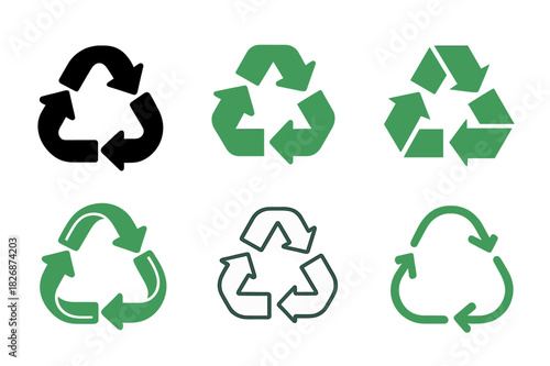 Circular Economy Icons. Circular economy and waste reduction initiatives. Icon set. Set Logo of circular economy: upcycling symbol. harmonious logo variations