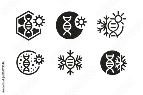 Genetic Adaptation Logos. genetic adaptation to extreme climate conditions. Icon set. Set Logo of genetic adaptation to extreme climate conditions: cellular