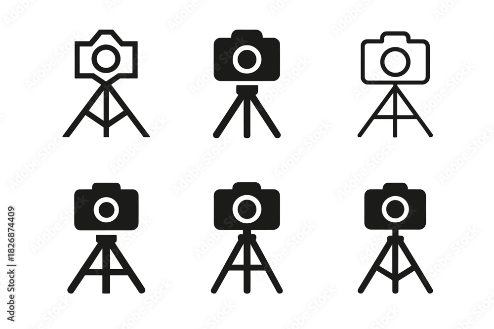Obraz premium Brand Photography Icons. Brand photography and content creation services. Icon set. Set Logo of brand photography and content creation services: tripod with
