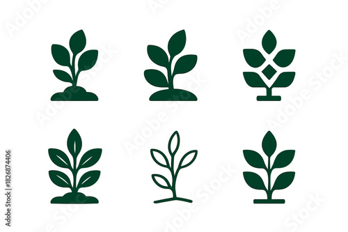 Shrub Logo Variations. Shrub. Icon set. Set Logo of shrub: small leafy plant. harmonious logo variations of the same emblematic concept, each with different