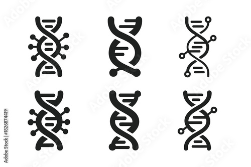 Digital Health Logos. Digital health startups. Icon set. Set Logo of digital health startups: DNA strand integrated with digital nodes. harmonious logo