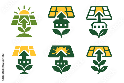 Economic Growth Icons. Developing countries? economic growth. Icon set. Set Logo of Developing countries? economic growth: solar mini-grid. harmonious logo