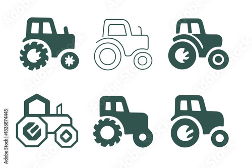 Tractor Logo Variations. Tractor. Icon set. Set Logo of Tractor: Tractor Tire Track. harmonious logo variations of the same emblematic concept, each with