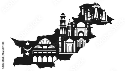 Pakistan map with landmarks vector illustration travel guide