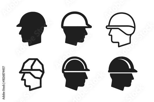 Safety Helmet Icons. safety helmet. Icon set. Set Logo of safety helmet: head with helmet. harmonious logo variations of the same emblematic concept, each with