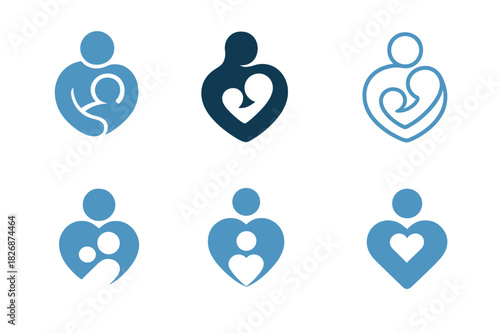 Emotional Support Icons. Parenting Tips. Icon set. Set Logo of Parenting Tips: Emotional Support. harmonious logo variations of the same emblematic concept