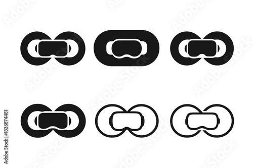 VR Logo Variations. Virtual reality gaming. Icon set. Set Logo of VR experience: infinity loop with headset symbol. harmonious logo variations of the same