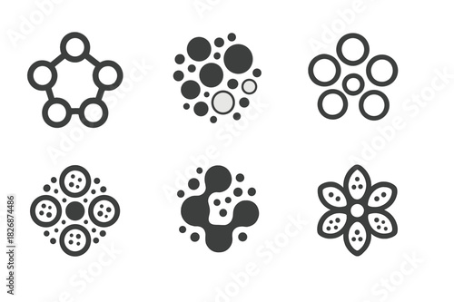 Microorganism Logo Variations. microorganism. Icon set. Set Logo of microorganism: cell colony. harmonious logo variations of the same emblematic concept, each