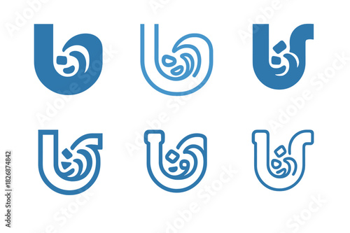 Clogged Drain Logos. Clogged drain concept. Icon set. Set Logo of clogged drain concept: Water swirl stopped by debris. harmonious logo variations of the same