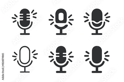 Humorous Icon Set. Humorous Content. Icon set. Set Logo of Humorous Content: Microphone with giggle lines. harmonious logo variations of the same emblematic