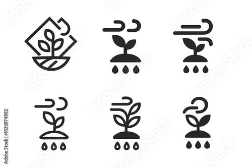 Seasonal Weather Icons. seasonal weather changes in natural environments. Icon set. Set Logo of seasonal weather changes in natural environments: wind and rain