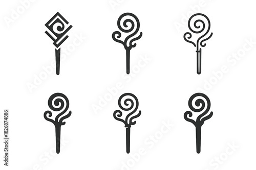 King Arthur Icon Set. King Arthur's legends. Icon set. Set Logo of King Arthur's legends: Merlin's staff. harmonious logo variations of the same emblematic