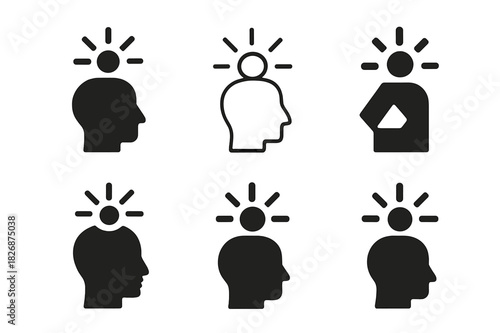 Logo Concept Variations. New awareness. Icon set. Set Logo of person realizing concept. harmonious logo variations of the same emblematic concept (Filled