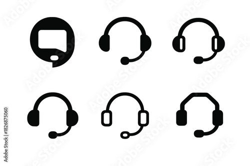 Digital Classroom Logos. Digital classroom interface. Icon set. Set Logo of Digital classroom interface: headset with mic for live class. harmonious logo