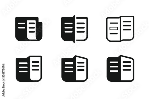Journalism Bias Logos. Journalism ethics and bias. Icon set. Set Logo of journalism ethics and bias: newspaper split into light and dark halves representing