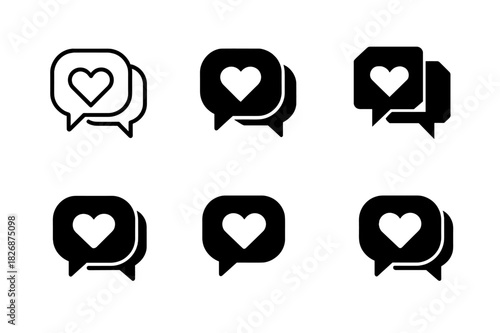 Trust Icon Set. Trust and honesty in communication between friends. Icon set. Set Logo of trust and honesty in communication between friends: heart inside chat