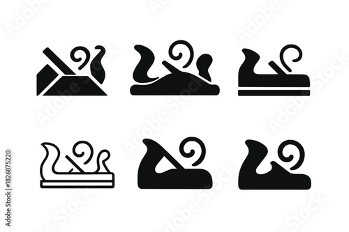 Carpenter Tool Logos. carpenter tools. Icon set. Set Logo of carpenter tools: plane. harmonious logo variations of the same emblematic concept, each with