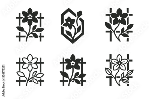 Climbing Plants Icon Set. Adding climbing plants like ivy or roses along fences or trellises. Icon set. Set Logo of Adding climbing plants like ivy or roses