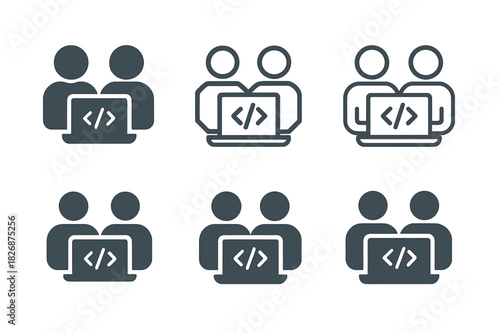 Collaborative Coding Icons. developer coding in a collaborative workspace. Icon set. Set Logo of developer coding in a collaborative workspace: pair