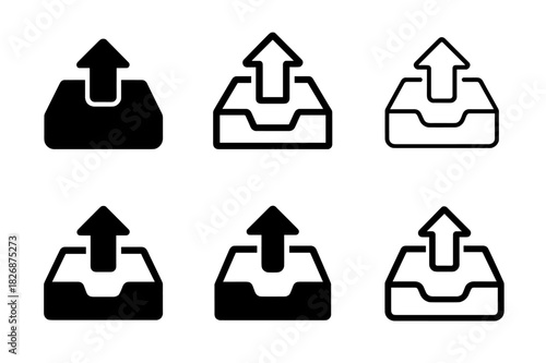 Outgoing Mail Logo Variations. Outgoing mail tray. Icon set. Set Logo of outgoing mail tray: mailbox with arrow. harmonious logo variations of the same