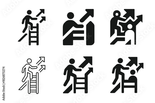 Team Leadership Icons. Building and leading diverse teams in business. Icon set. Set Logo of Building and leading diverse teams in business: mentorship ladder