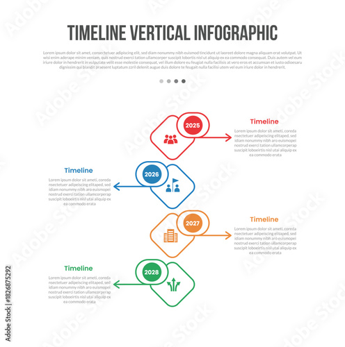 Timeline vertical base shape infographics template diagram with round rhombus shape stacked with arrow pointer with 4 point step creative simple flat outline