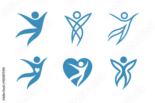 Dance Therapy Emblems. dance therapy and emotional healing. Icon set. Set Logo of dance therapy and emotional healing: flowing movement lines. harmonious logo