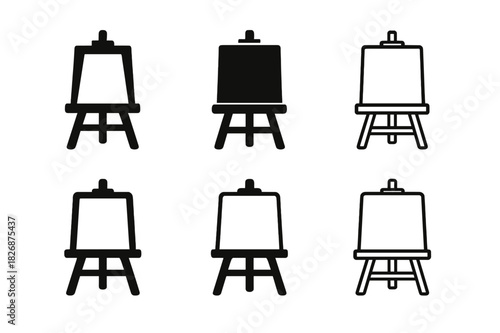 Art Techniques Icon Set. Fine art techniques and tools. Icon set. Set Logo of Fine art techniques and tools: canvas on studio easel. harmonious logo variations