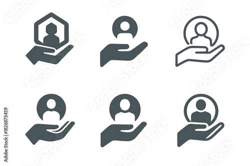 Personalized Service Icons. personalized service. Icon set. Set Logo of personalized service: helping hand. harmonious logo variations of the same emblematic