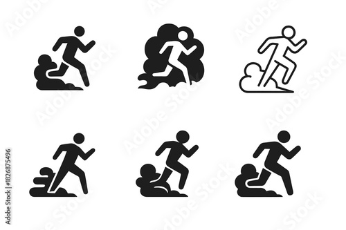 Smoke Trail Logos. running through smoke. Icon set. Set Logo of running through smoke: smoke trail. harmonious logo variations of the same emblematic concept,