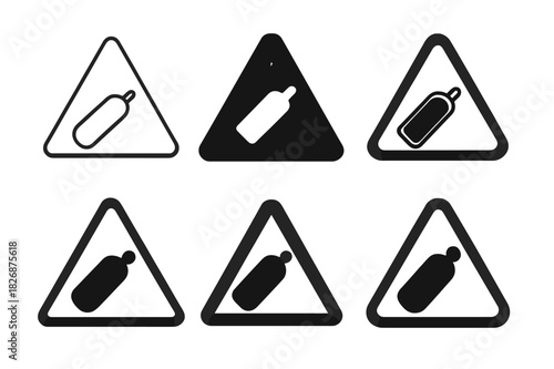 Gas Cylinder Warning Icons. Chemical safety labels. Icon set. Set Logo of hazard communication: gas cylinder warning. harmonious logo variations of the same