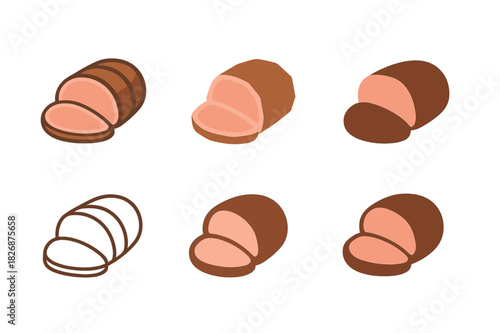 Tender Meats Icons. tender meats. Icon set. Set Logo of tender meats: cooked roast slice. harmonious logo variations of the same emblematic concept, each with