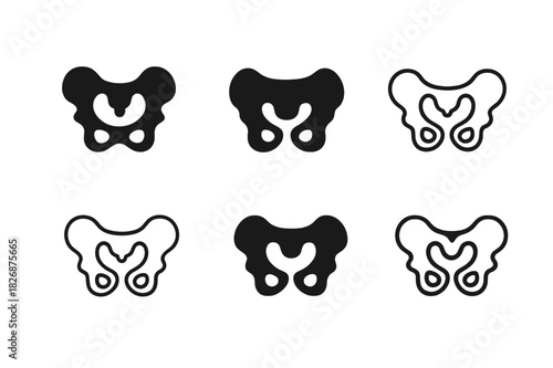 Pelvis Logo Variations. The role of bones. Icon set. Set Logo of The role of bones: pelvis. harmonious logo variations of the same emblematic concept, each