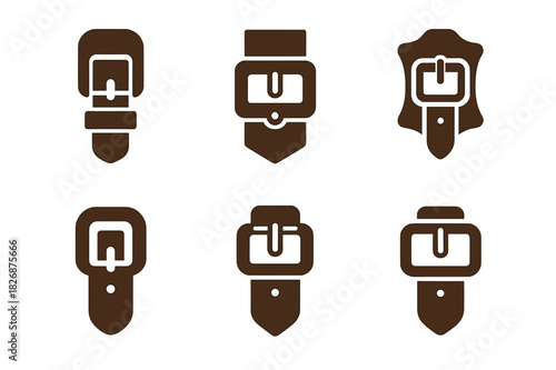 Leathercraft Logo Variations. Leatherworking and creating custom bags. Icon set. Set Logo of leathercraft: buckle and strap detail. harmonious logo variations