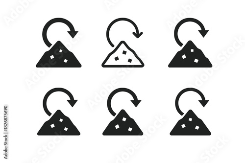 Waste-to-Energy Icons. renewable energy generation from waste. Icon set. Set Logo of renewable energy generation from waste: landfill with energy arrows.