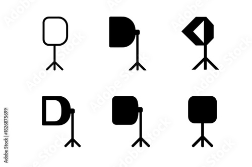 Fashion Photography Icon Set. Professional fashion photoshoots and portfolios. Icon set. Set Logo of Professional fashion photoshoots and portfolios: studio