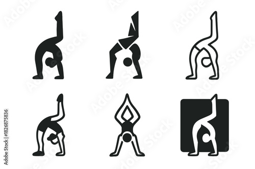 Teen Gymnastics Logos. teen sports. Icon set. Set Logo of teen sports: teen doing gymnastics. harmonious logo variations of the same emblematic concept, each