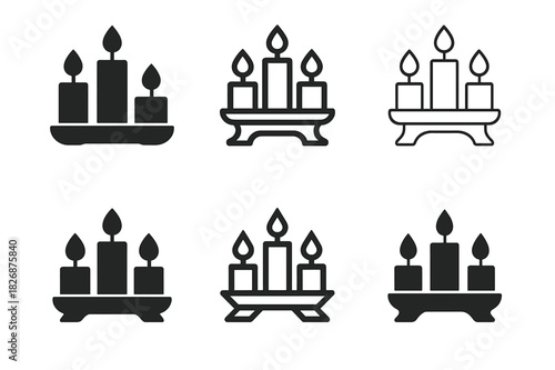 Woodworking Logo Set. Woodworking projects for home decor. Icon set. Set Logo of Woodworking projects for home decor: candle holder trio. harmonious logo